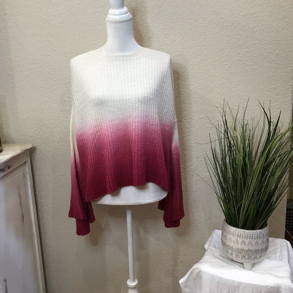 Aeon Pink Ombré dip dye bell sleeve cropped sweater back cutout sz XL